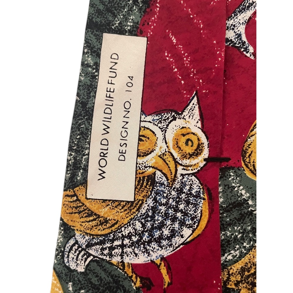 Vintage '91 World Wildlife Fund Silk Animal Tie Lion Owl Crane 4" Blade Retro - Picture 5 of 7